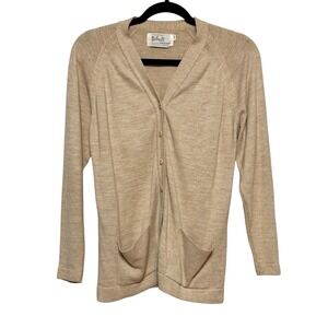 Talbott Taralan Vintage‎ Cardigan Sweater Women's Sz M Beige Minimalist Academia
